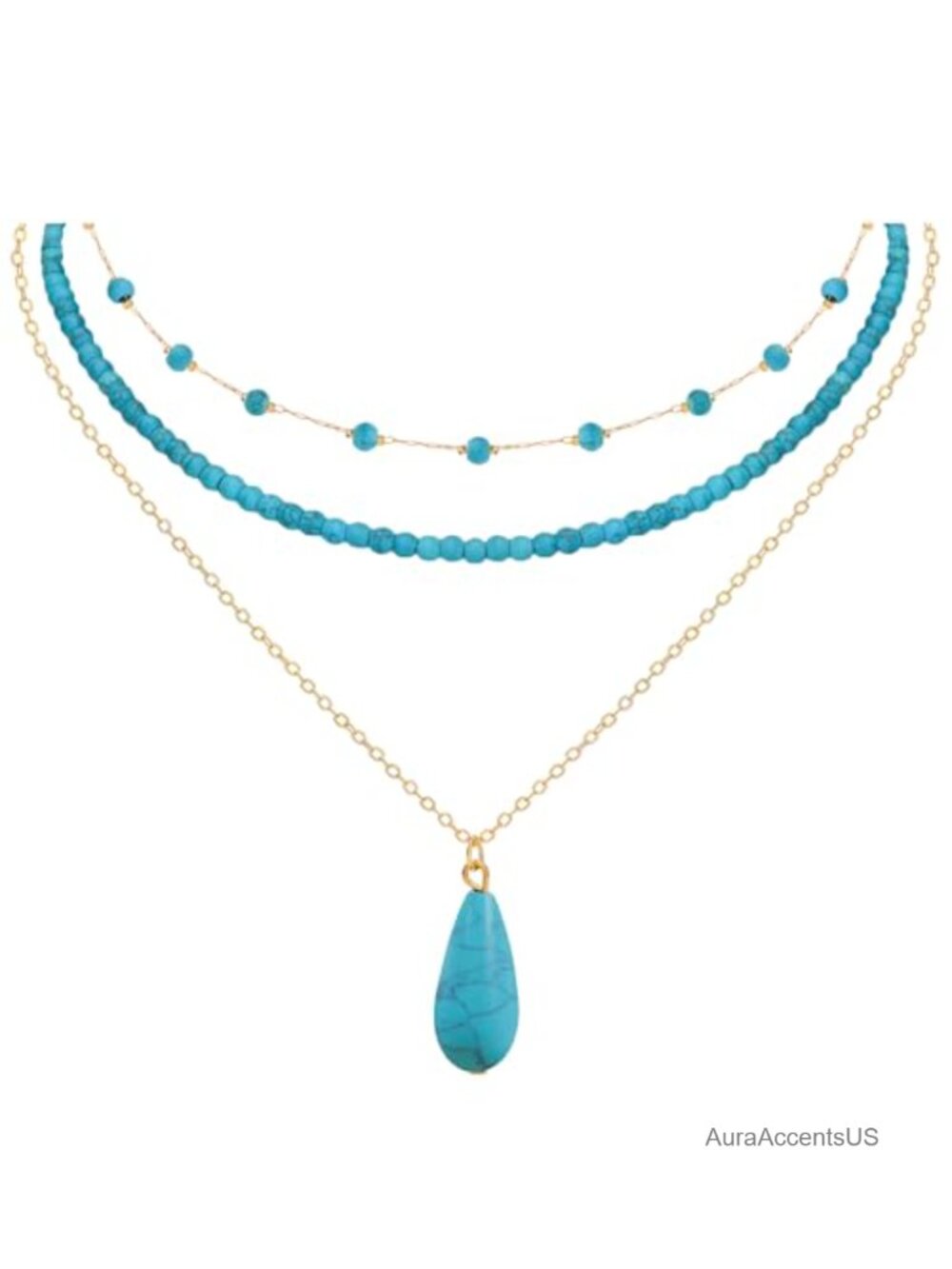 14K Gold Plated Turquoise Beaded Choker Necklace Set Boho Western